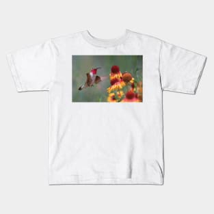 Male Broad Tailed Hummingbird At Gaillardia Kids T-Shirt